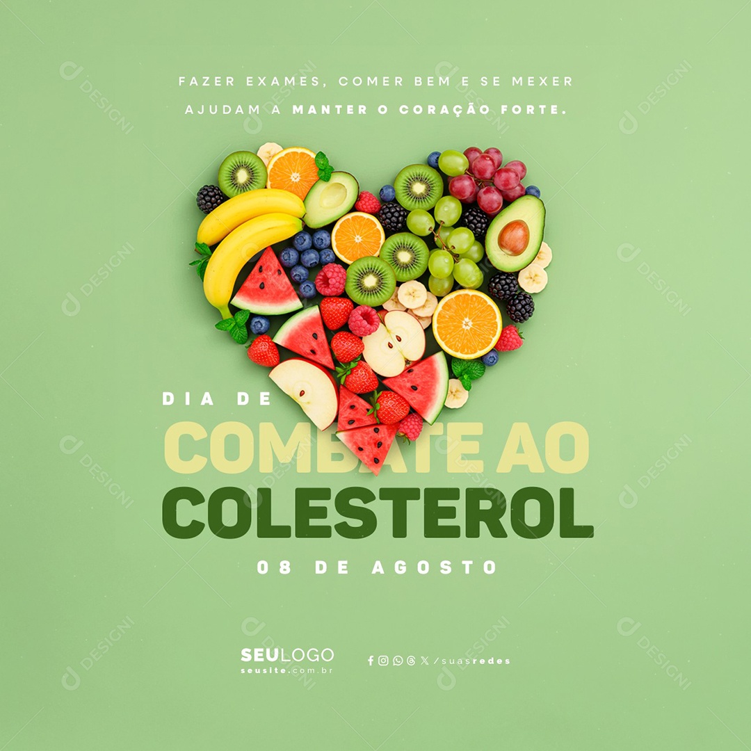 Dia de Combate ao Colesterol 08 de Agosto Fazer Exames Social Media PSD Editável