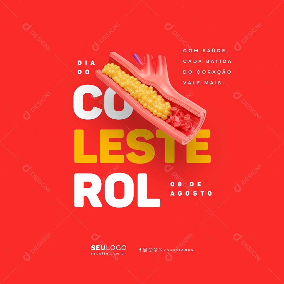 Dia do Colesterol 08 de Agosto Com Saúde Social Media PSD Editável