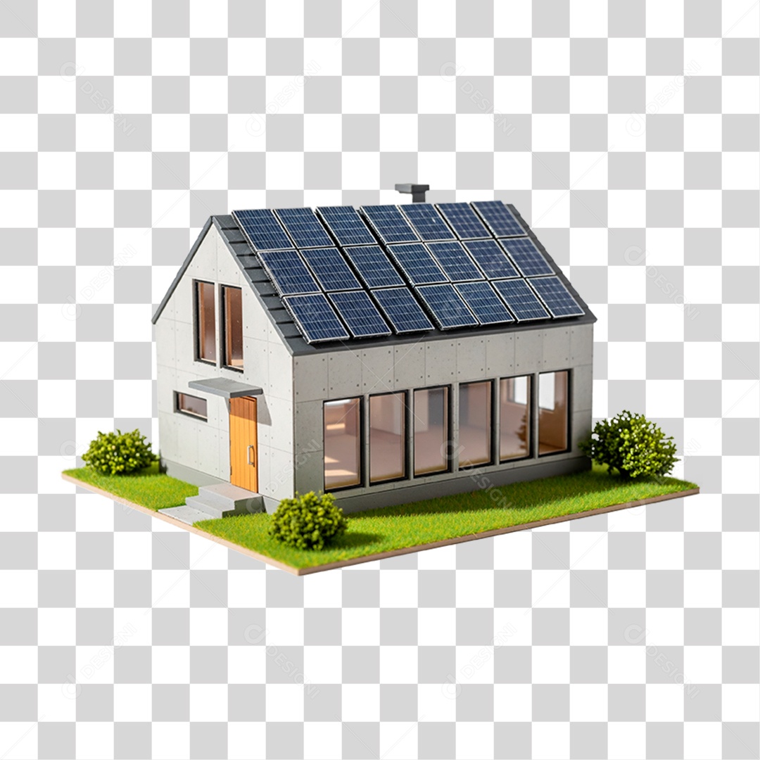 Casa Moderna com Energia Solar PNG Transparente