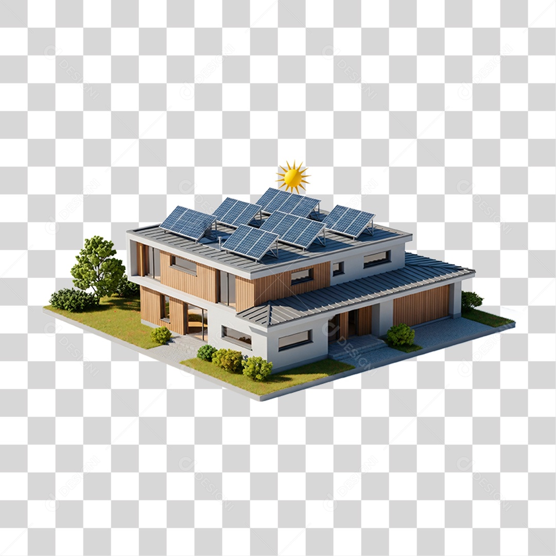 Casa Moderna com Energia Solar PNG Transparente