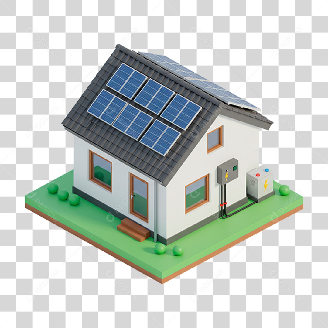 Casa Moderna com Energia Solar PNG Transparente