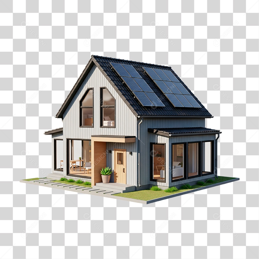 Casa Moderna com Energia Solar PNG Transparente