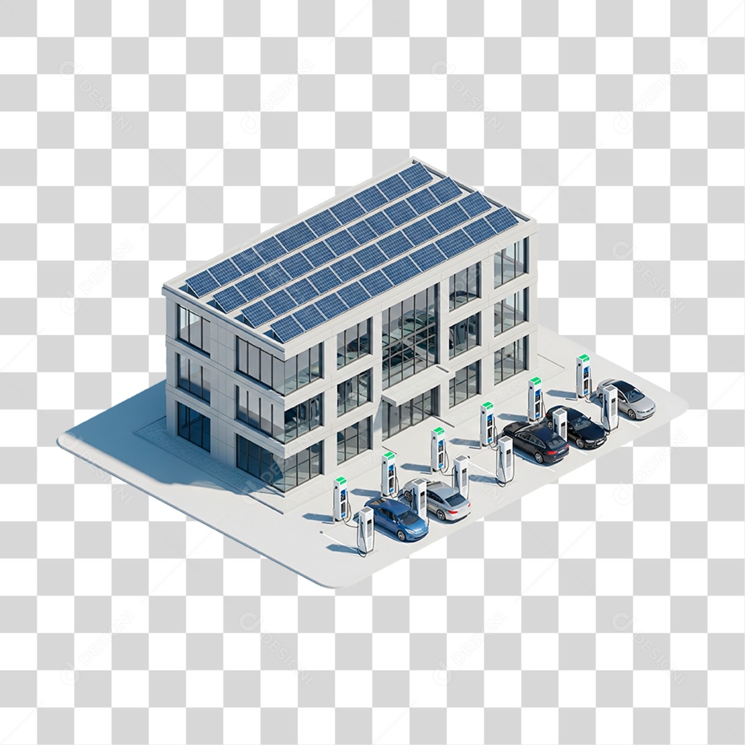 Edifício Moderno com Energia Solar PNG Transparente