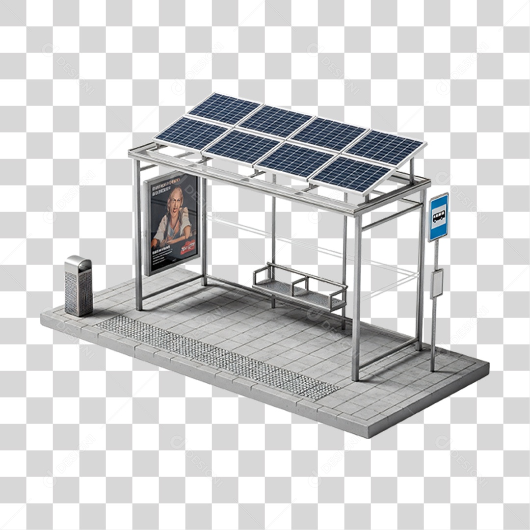 Ponto de Ônibus com Energia Solar PNG Transparente