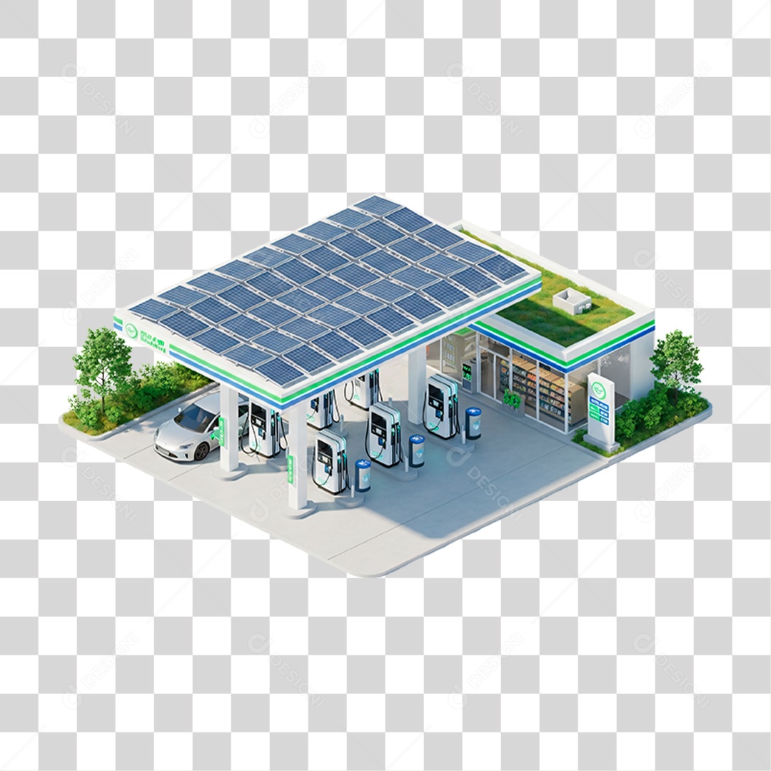 Posto de Combustíveis com Energia Solar PNG Transparente