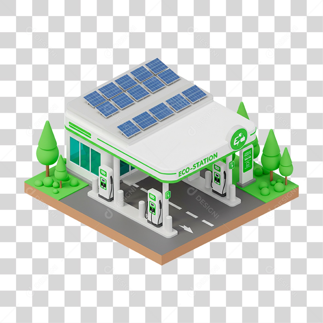 Posto de Combustíveis com Energia Solar PNG Transparente
