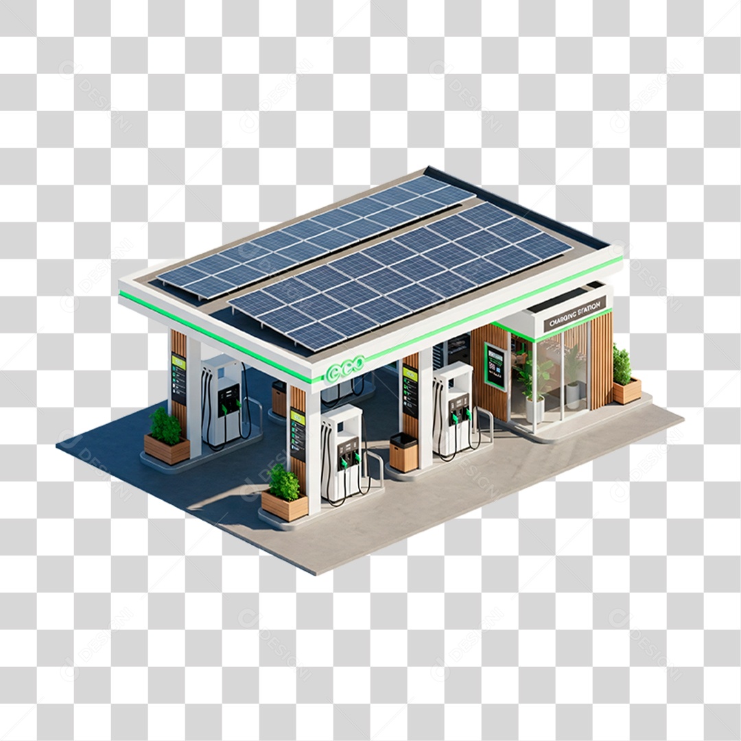 Posto de Combustíveis com Energia Solar PNG Transparente