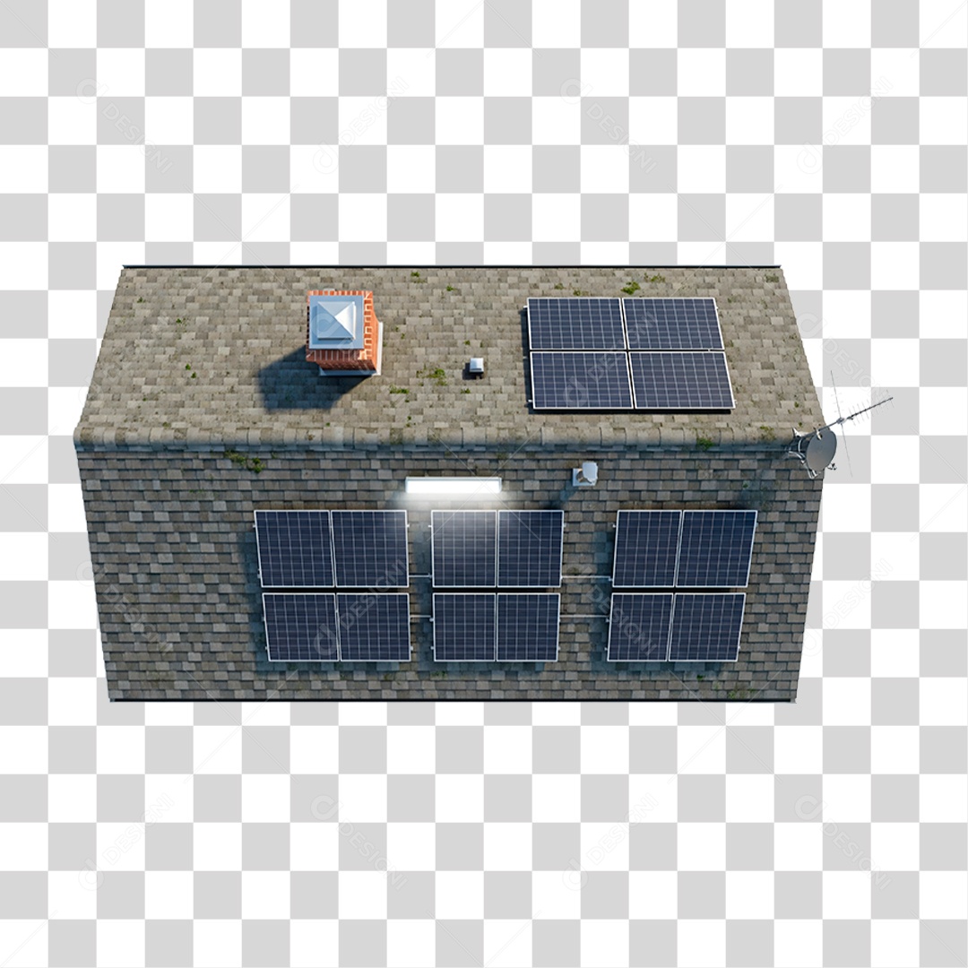 Telhado com Placas Solares PNG Transparente