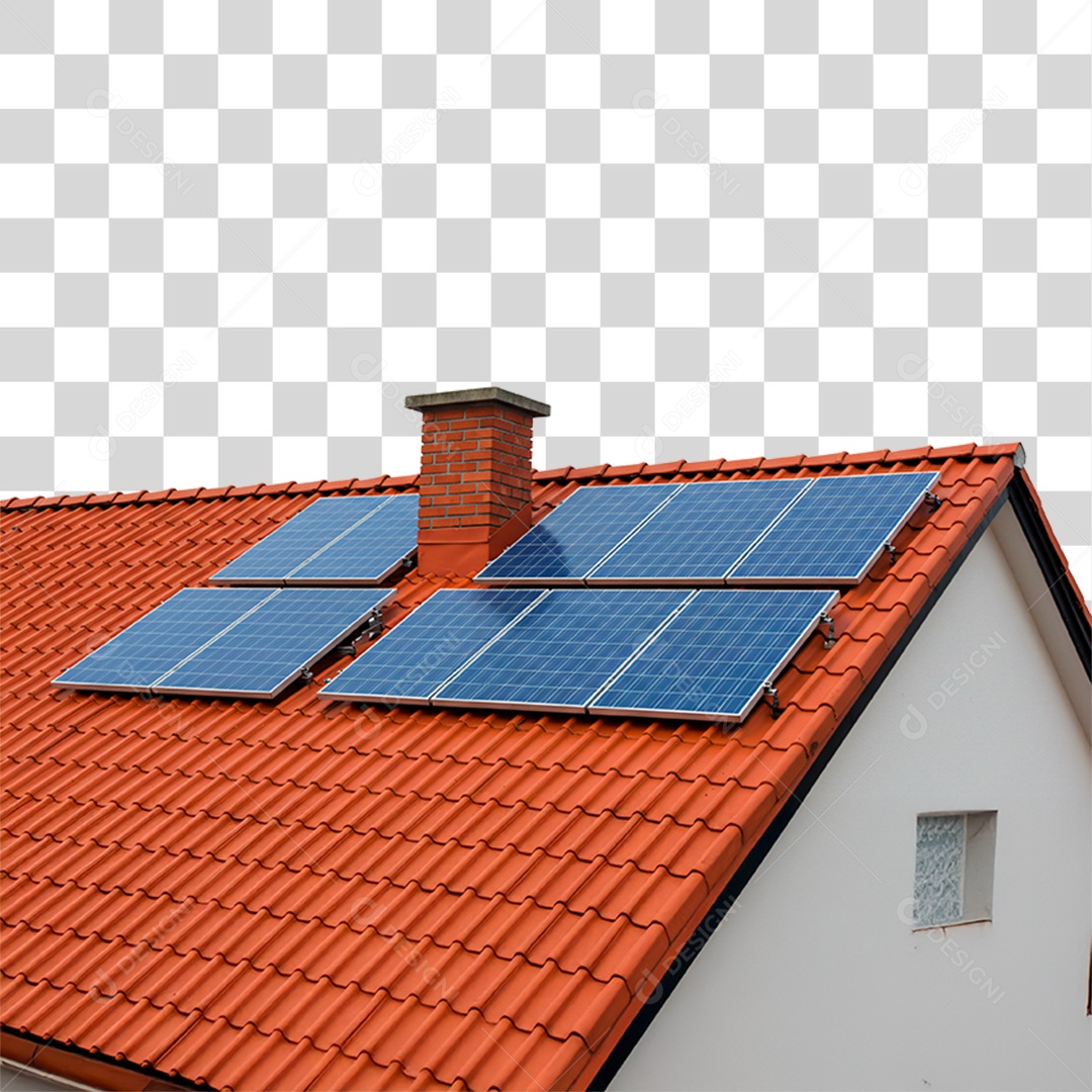 Telhado com Placas Solares PNG Transparente
