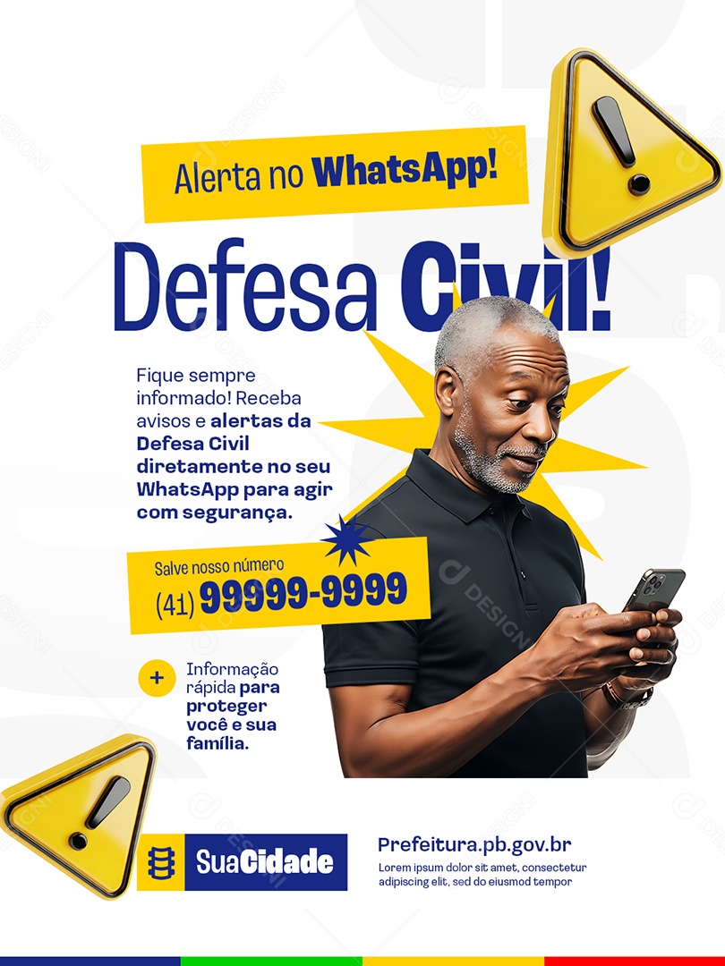 Prefeitura Alerta no WhatsApp Defesa Civil Social Media PSD Editável