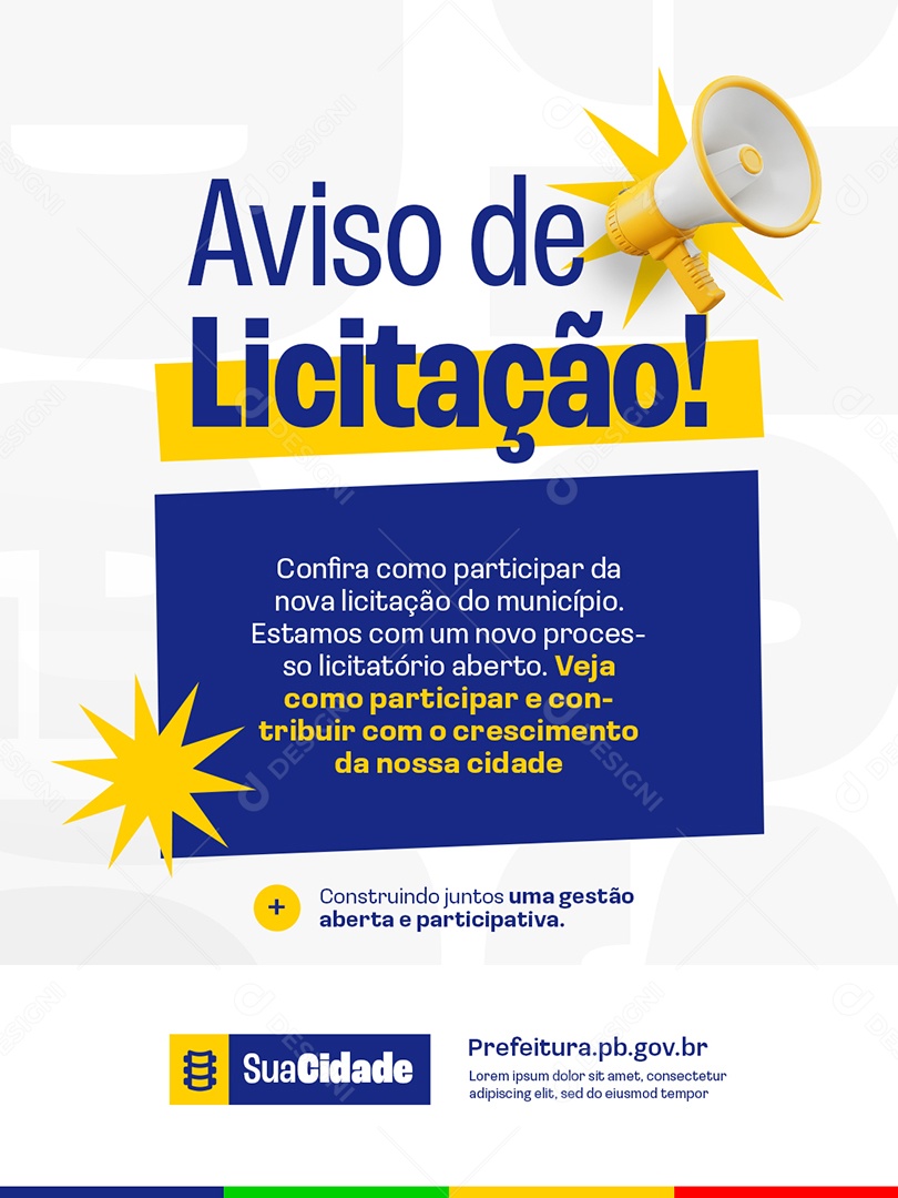 Prefeitura Aviso de Licitação Social Media PSD Editável