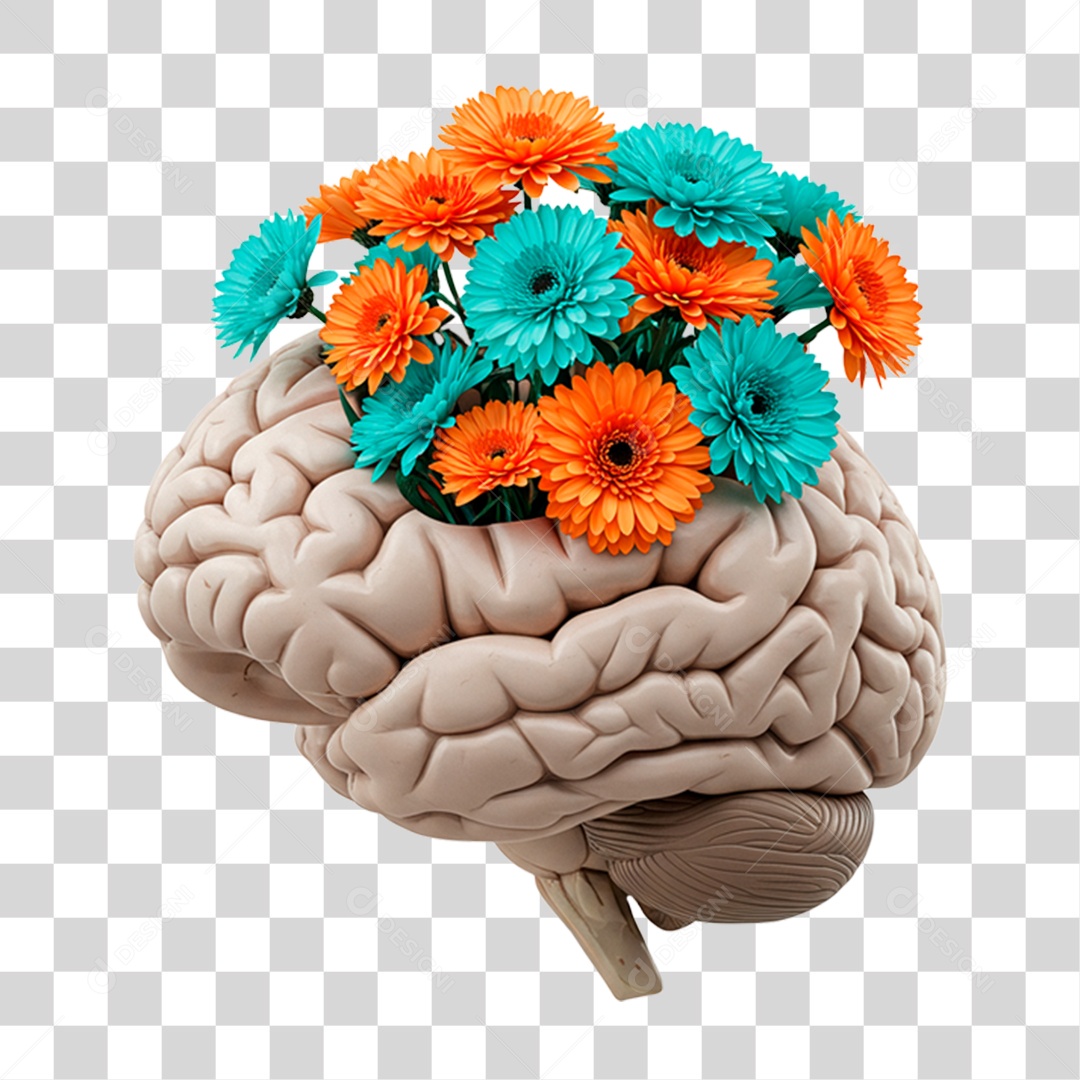 Cérebro com Flores PNG Transparente