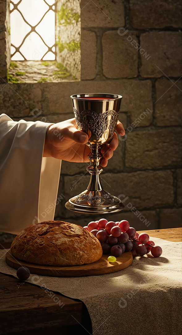 Linda mão cristã segurando santa ceia de Jesus