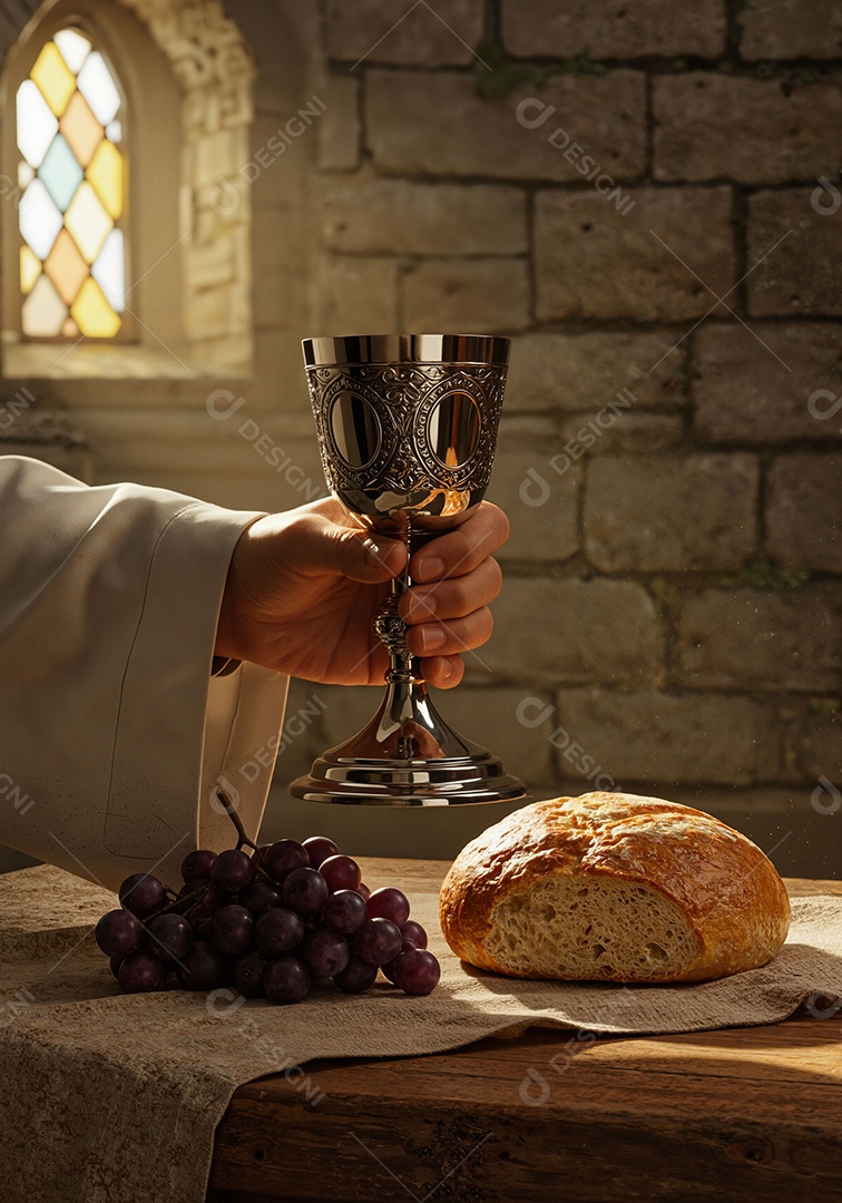 Linda mão cristã segurando santa ceia de Jesus