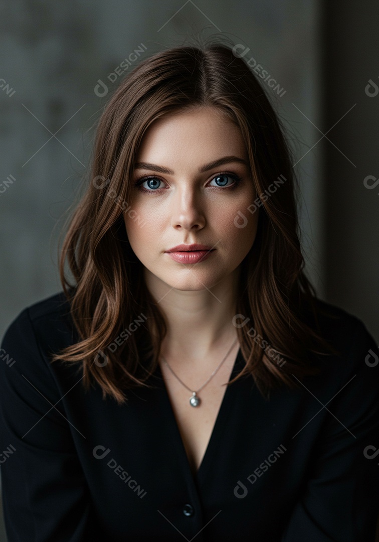 Exuberante mulher jovem morena de olhos azuis sobre fundo isolado