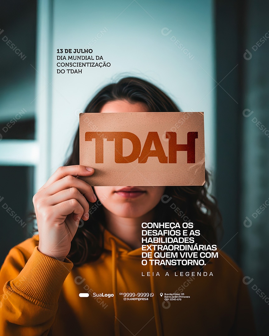 Dia Mundial de Conscientização do TDAH 13 de Julho Social Media PSD Editável