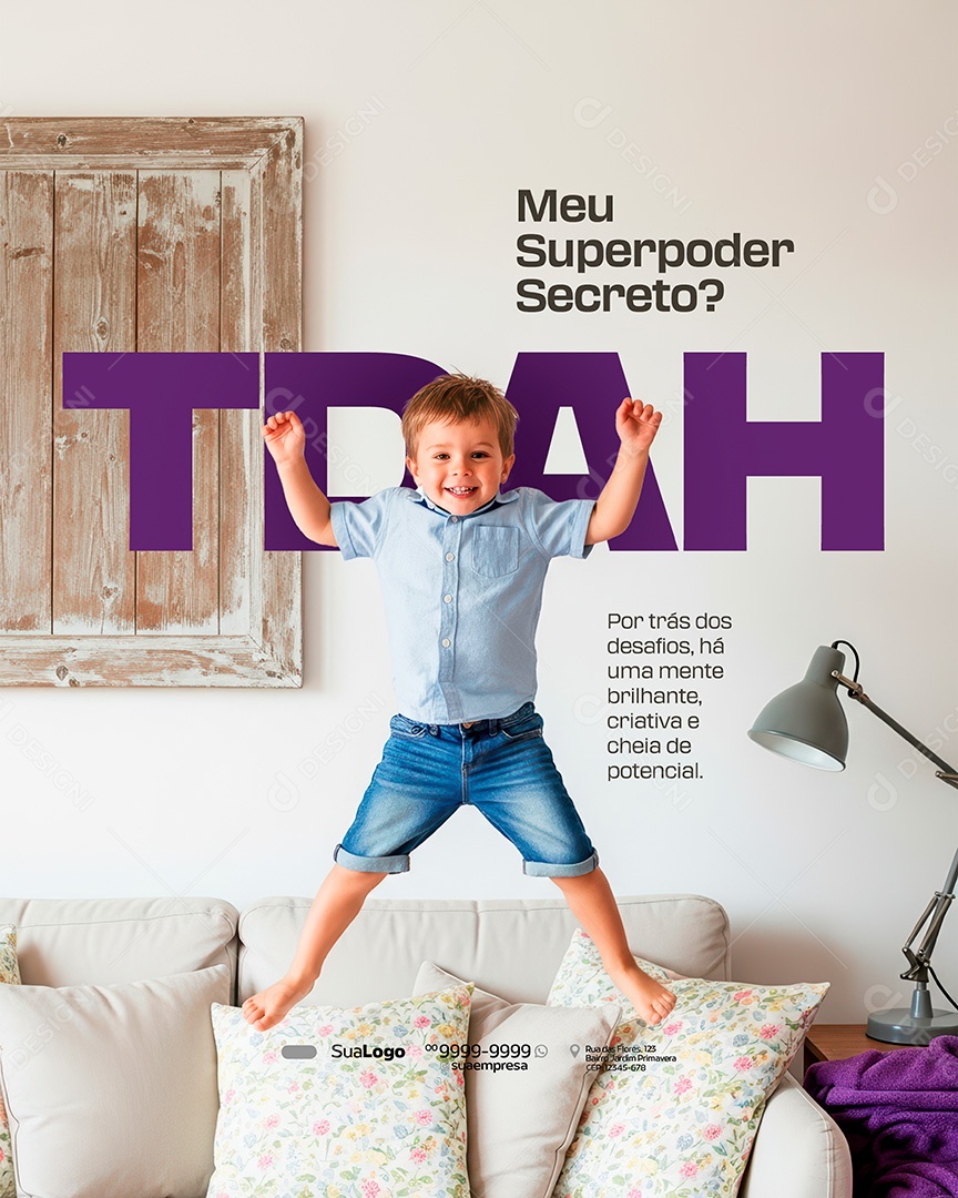 Dia Mundial de Conscientização do TDAH 13 de Julho Social Media PSD Editável