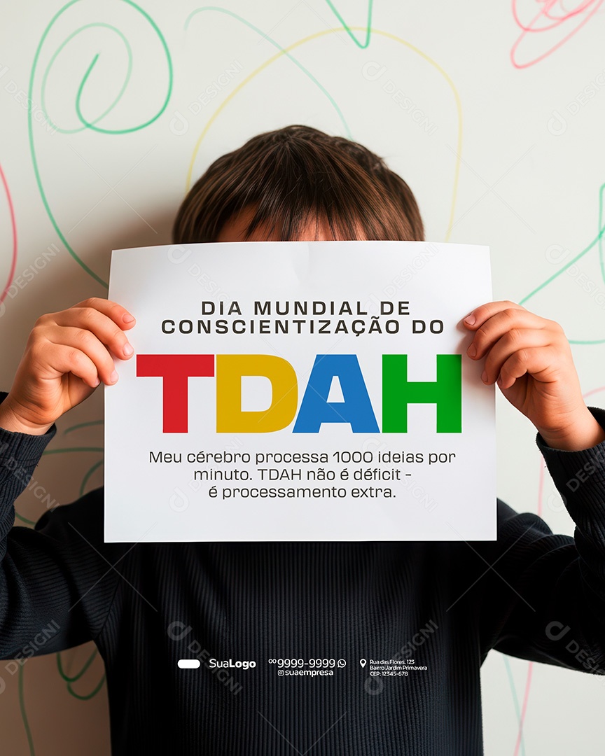 Dia Mundial de Conscientização do TDAH 13 de Julho Social Media PSD Editável