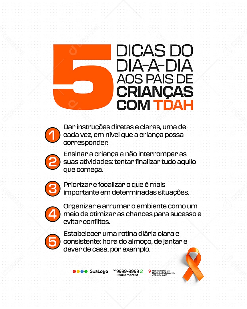 Dia Mundial de Conscientização Sobre o TDAH Dicas Do Dia A Dia Social Media PSD Editável