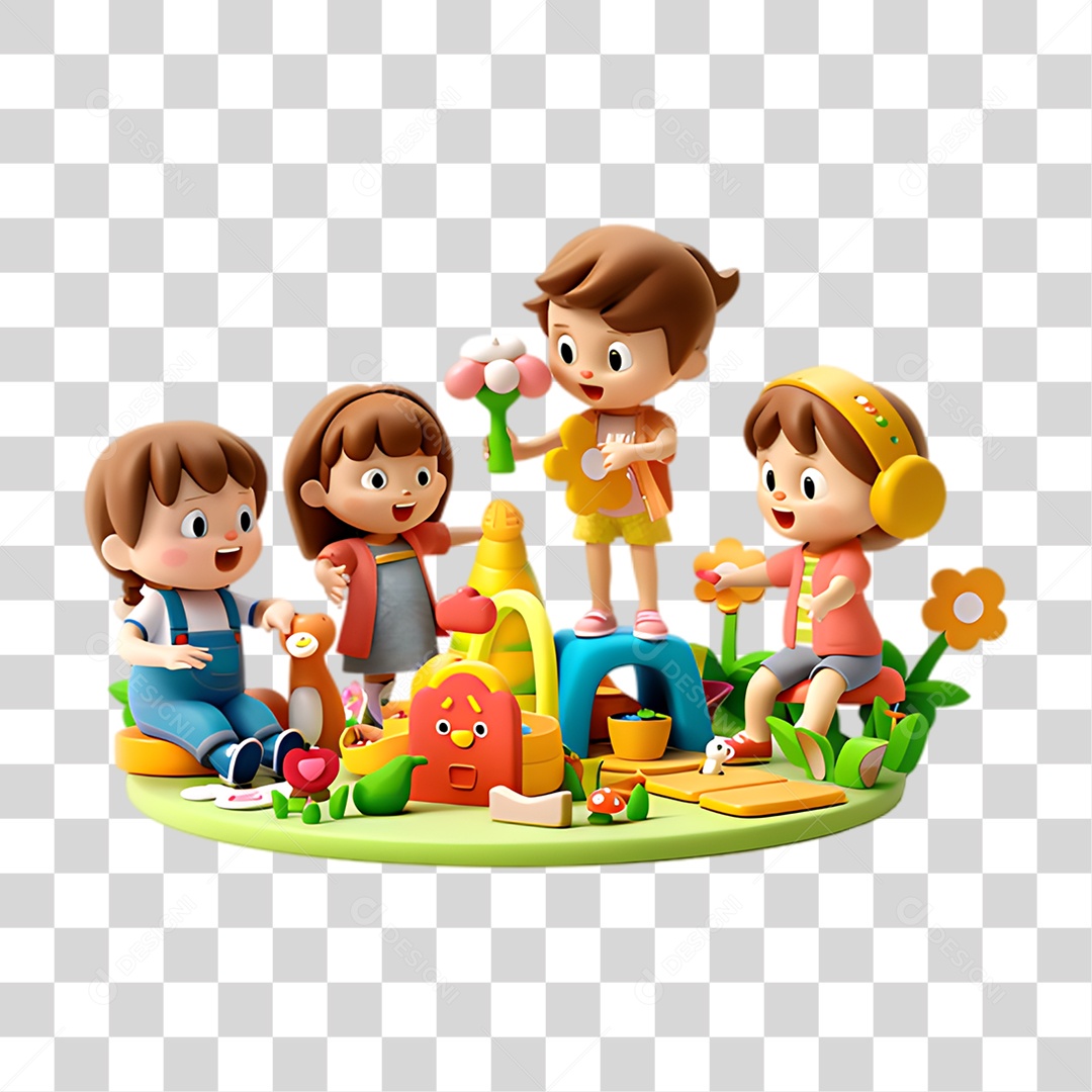 Crianças Brincando em Jardim PNG Transparente