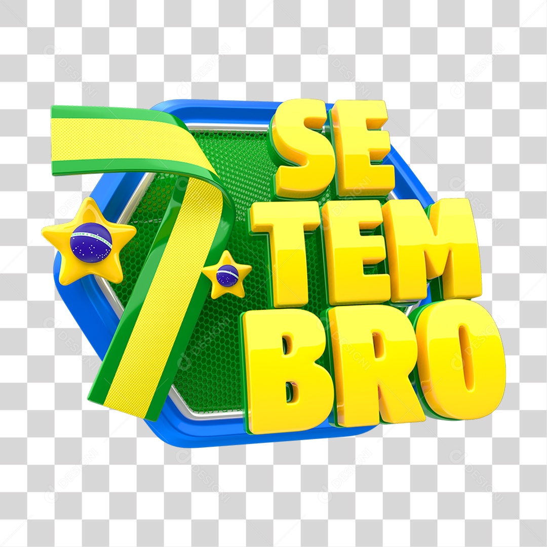 Selo 3D 7 Setembro para Composição PNG Transparente