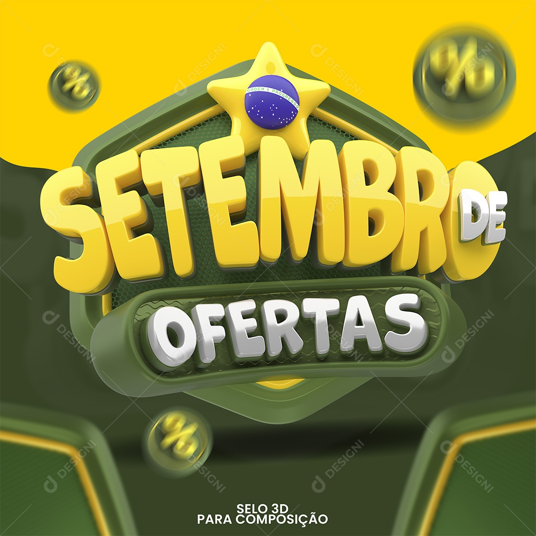 Selo 3D Setembro de Ofertas Para Composição PSD