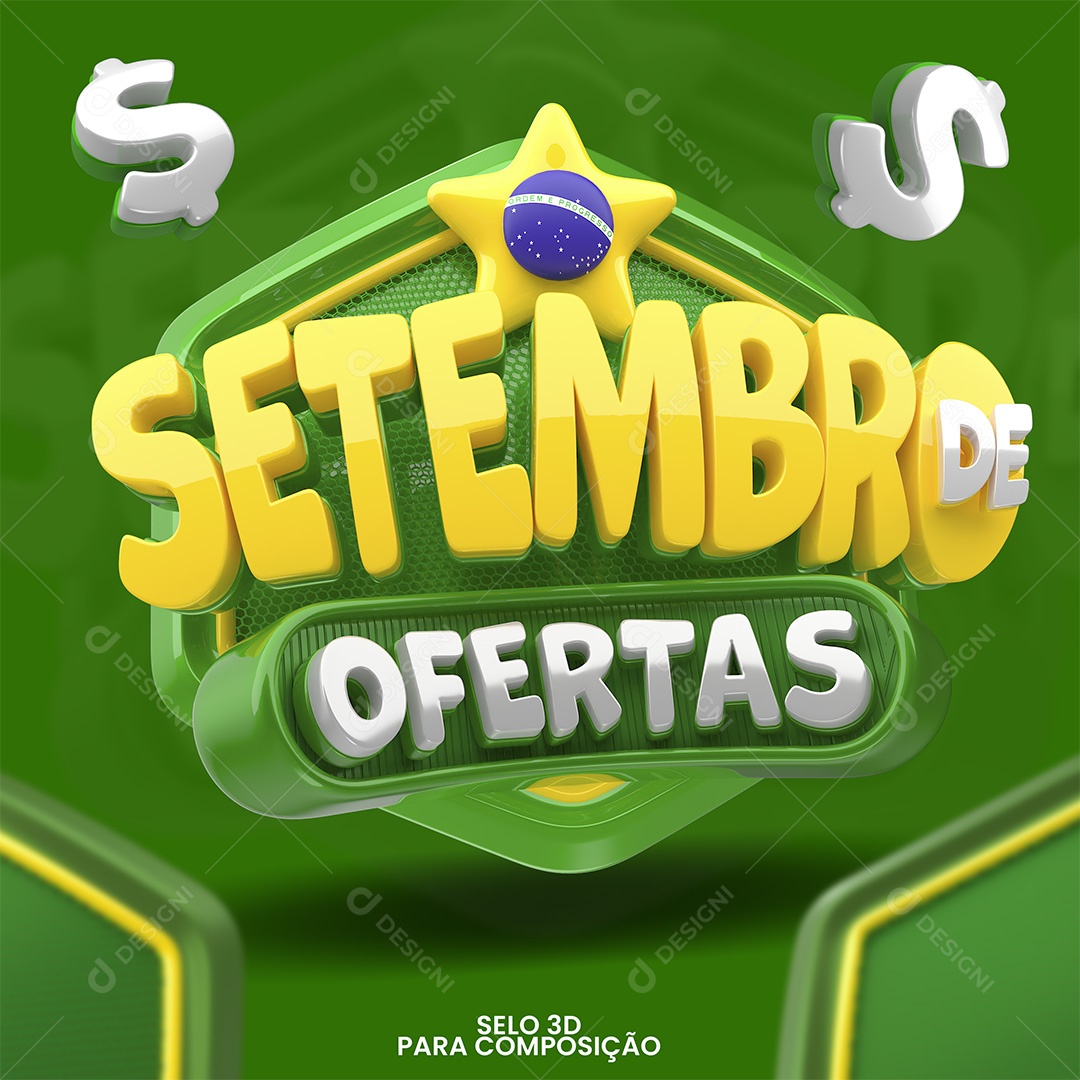 Selo 3D Setembro de Ofertas Para Composição PSD