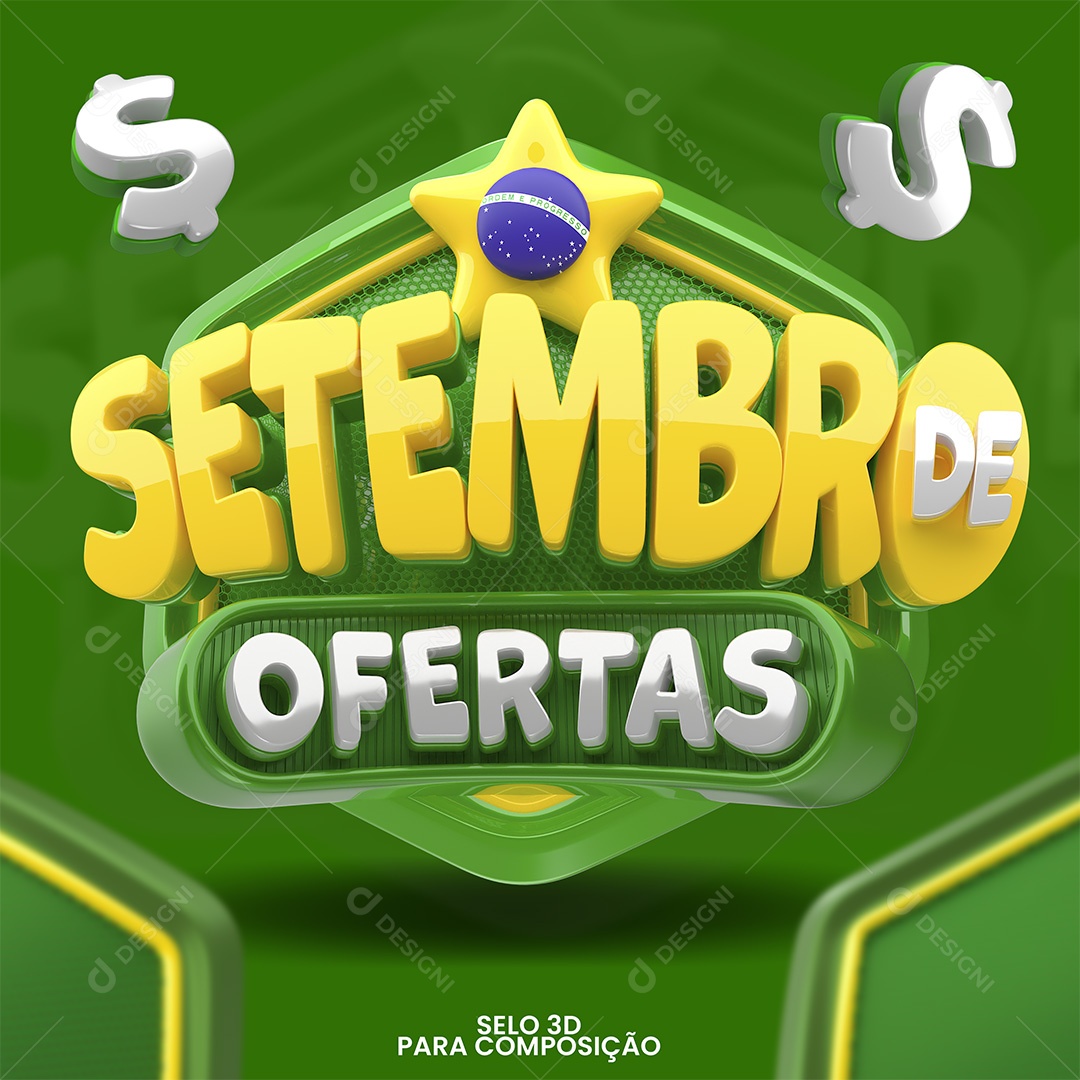 Selo 3D Setembro de Ofertas Para Composição PSD