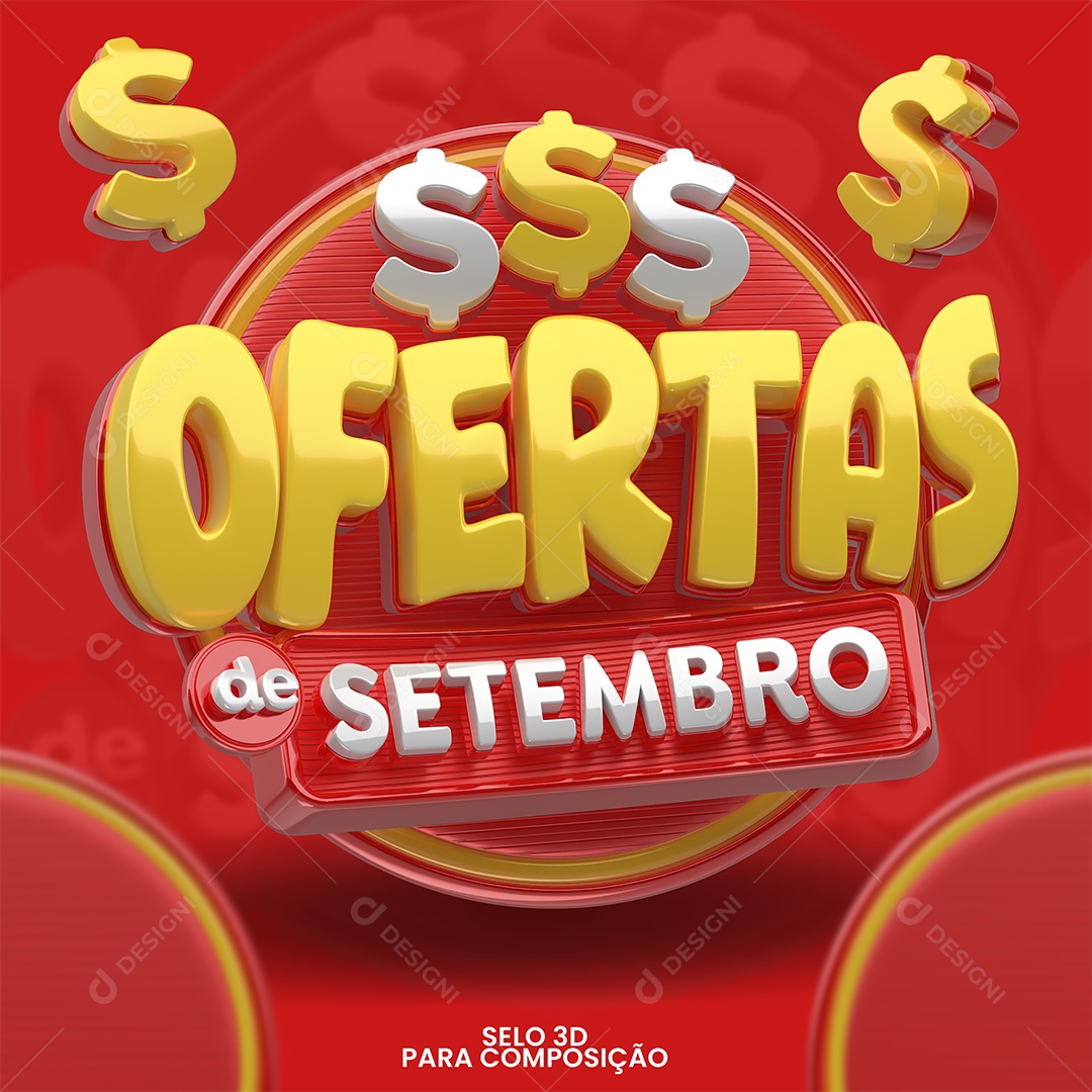 Selo 3D Ofertas de Setembro Para Composição PSD