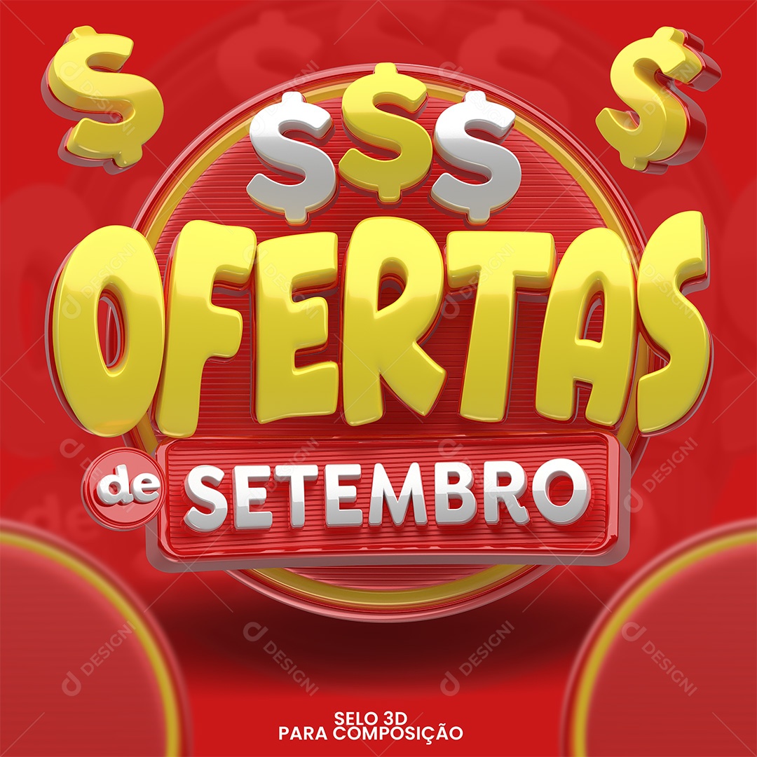 Selo 3D Ofertas de Setembro Para Composição PSD