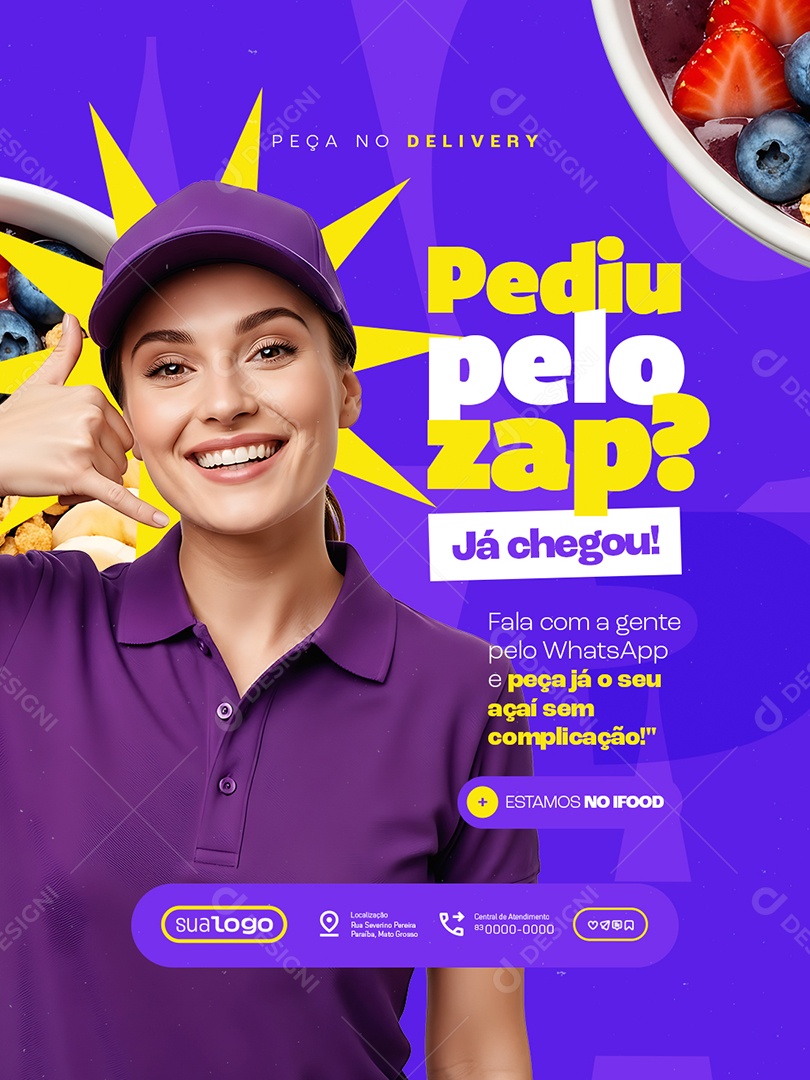 Açaiteria Pediu Pelo Zap Chegou Social Media PSD Editável