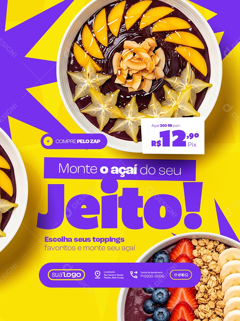 Açaiteria Monte o Açaí do seu Jeito Social Media PSD Editável
