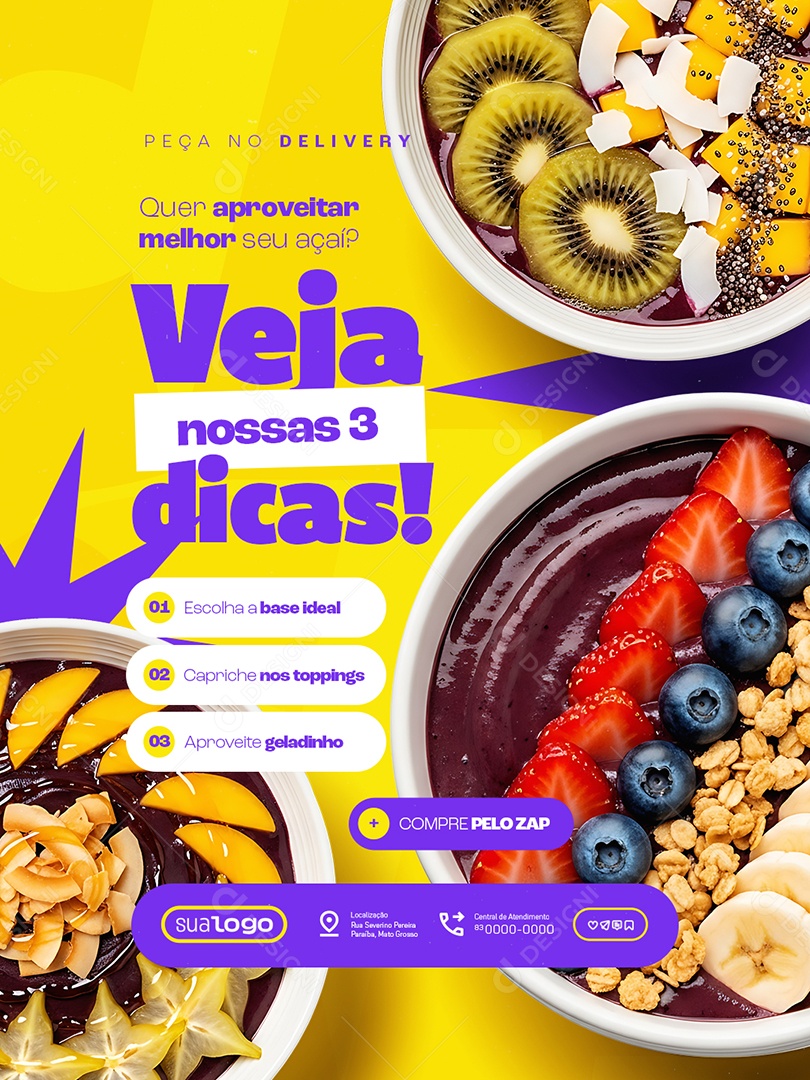 Açaiteria Vejas Nossas Dicas Social Media PSD Editável