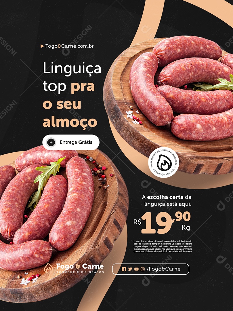 Açougue Linguiça Top Pra o Seu Almoço Social Media PSD Editável