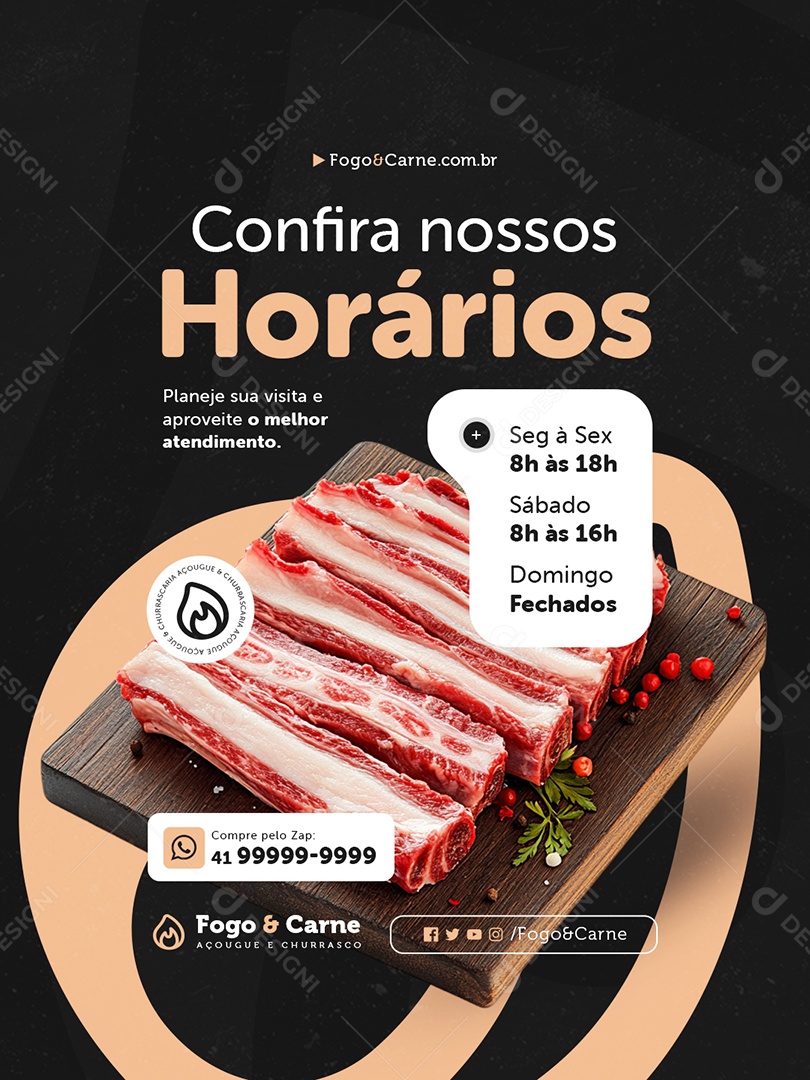 Açougue Confira Nossos Horários Social Media PSD Editável
