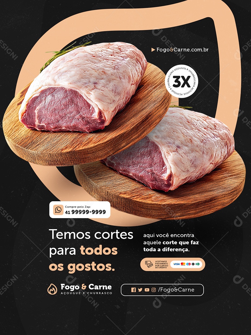 Açougue Temos Cortes para Todos os Gostos Social Media PSD Editável