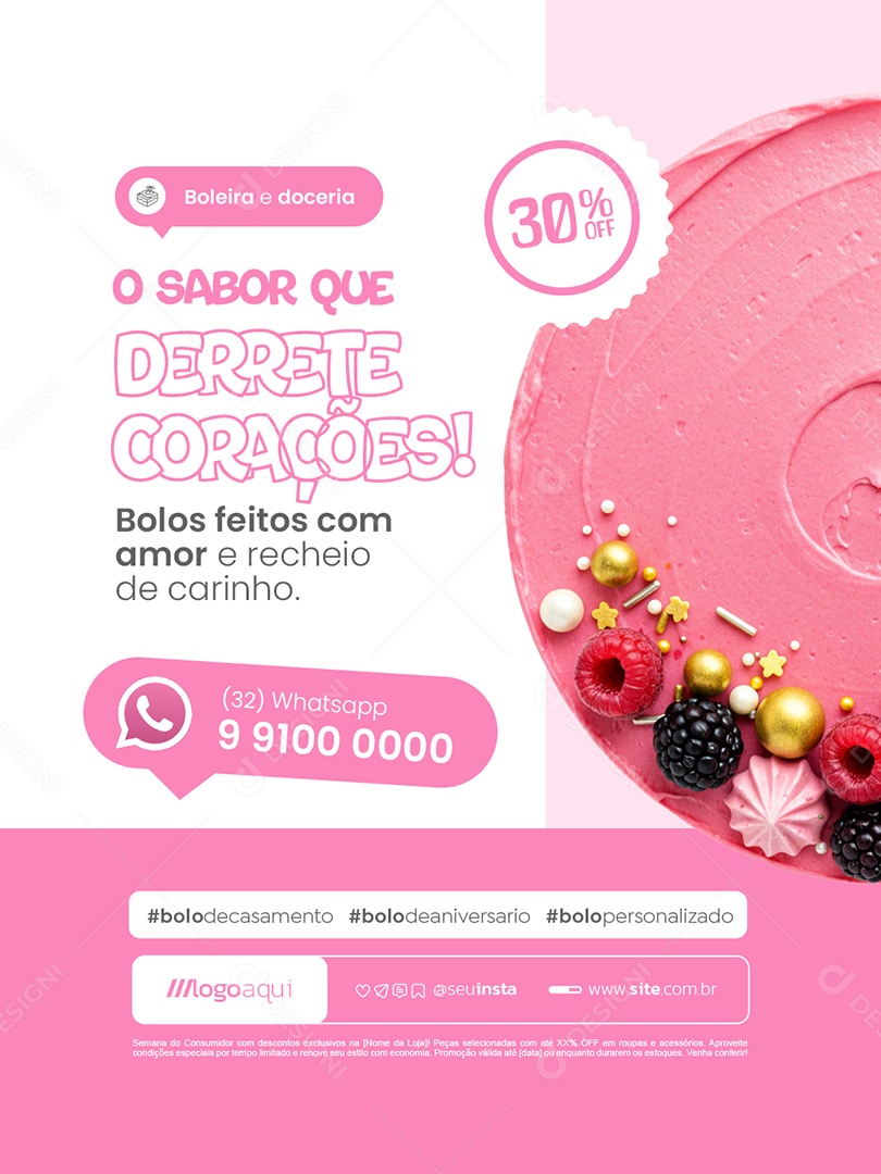 Boleira O Sabor que Derrete Corações Social Media PSD Editável