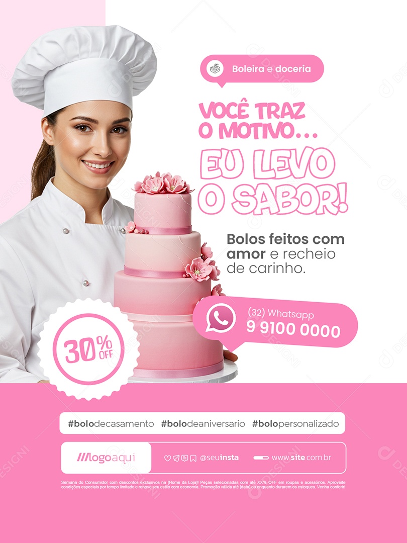 Boleira Bolos Feitos com Amor Social Media PSD Editável