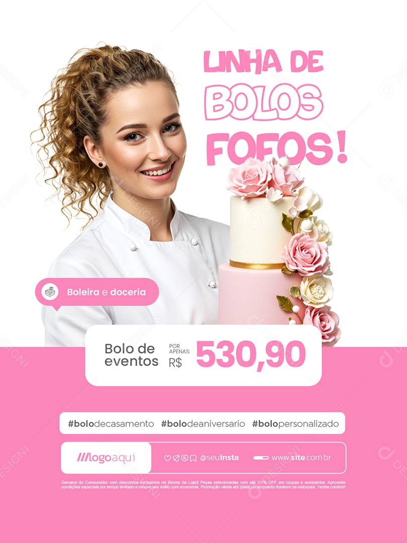 Boleira Linha de Bolos Fofos Social Media PSD Editável