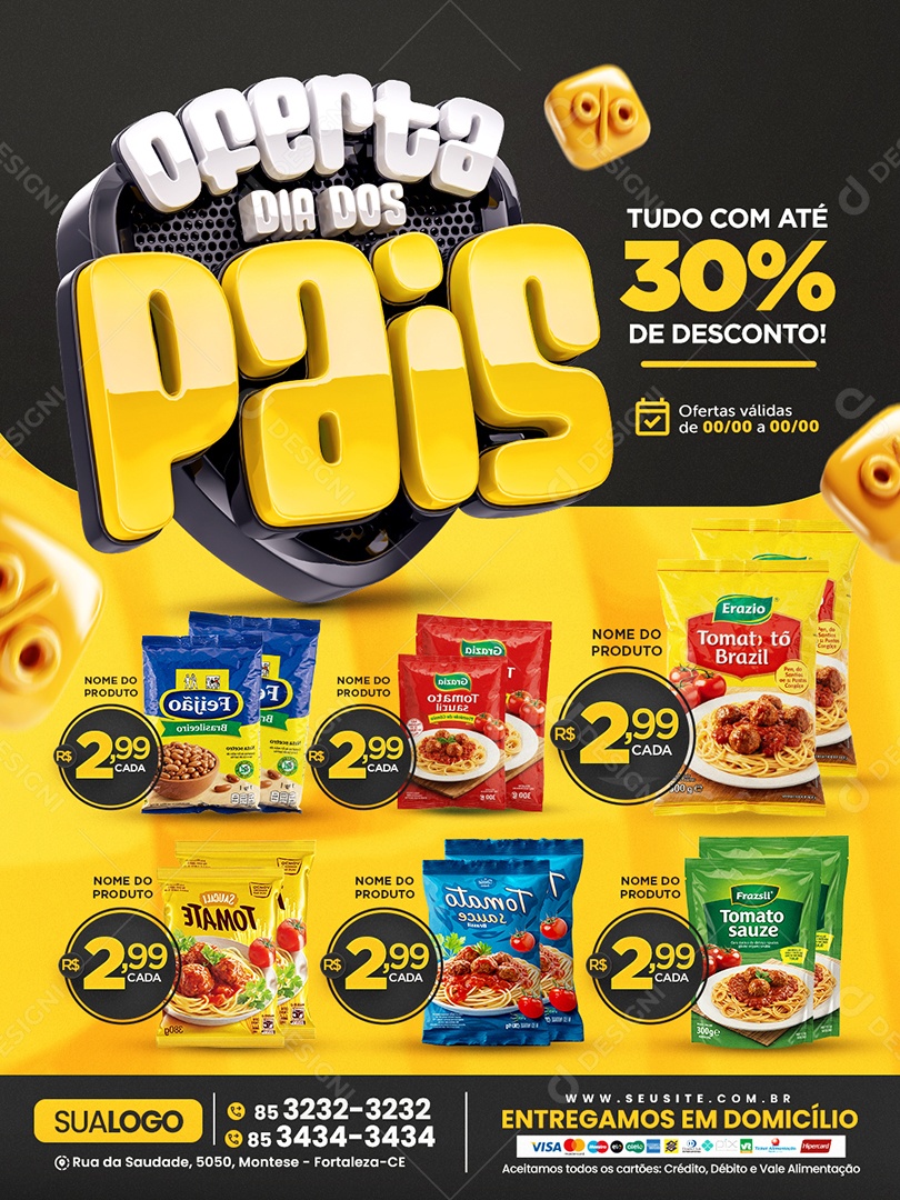 Tabloide Pais Mercado Tudo com Até 30% de Desconto Social Media PSD Editável