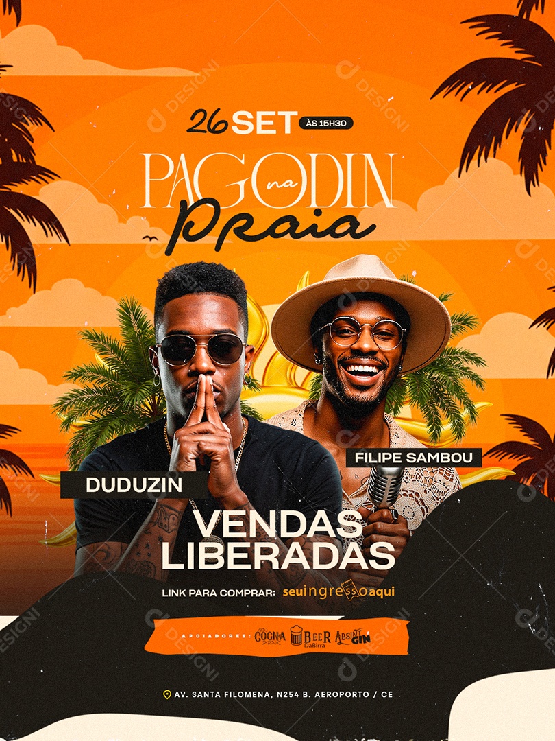 Flyer Pagodin na Praia Social Media PSD Editável