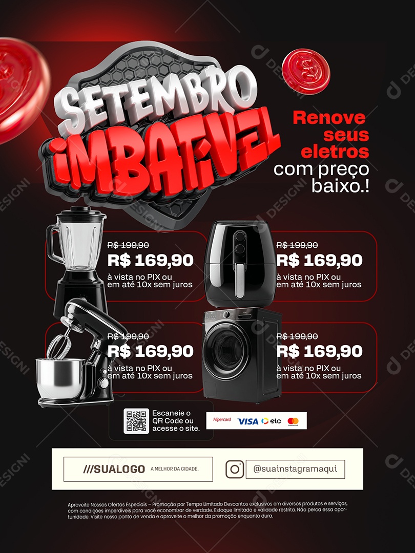 Setembro Imbatível Loja de Eletrodomésticos Encarte Renove seus Eletros Social Media PSD Editável