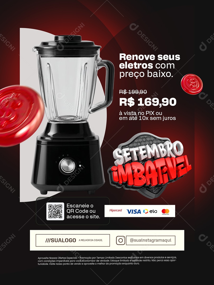 Setembro Imbatível Loja de Eletrodomésticos Liquitificador Renove seus Eletros Social Media PSD Editável