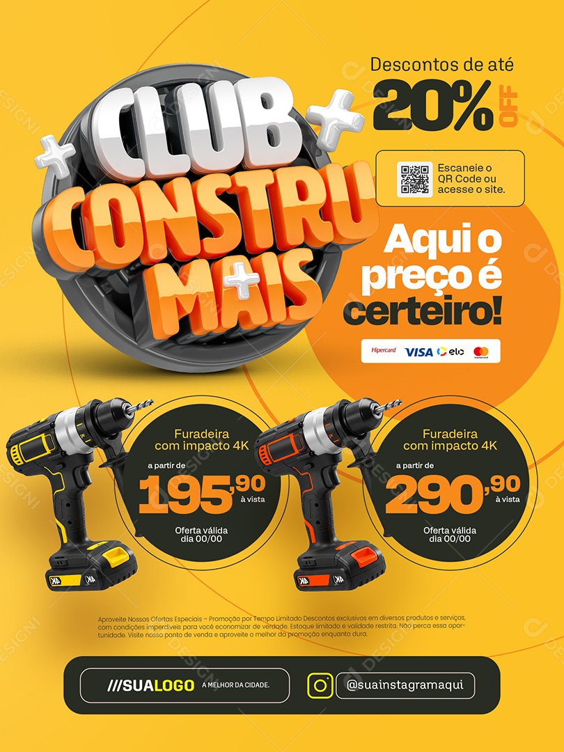 Club Constru Mais Construção Furadeira com Impacto Descontos de Até 20% Off Social Media PSD Editável