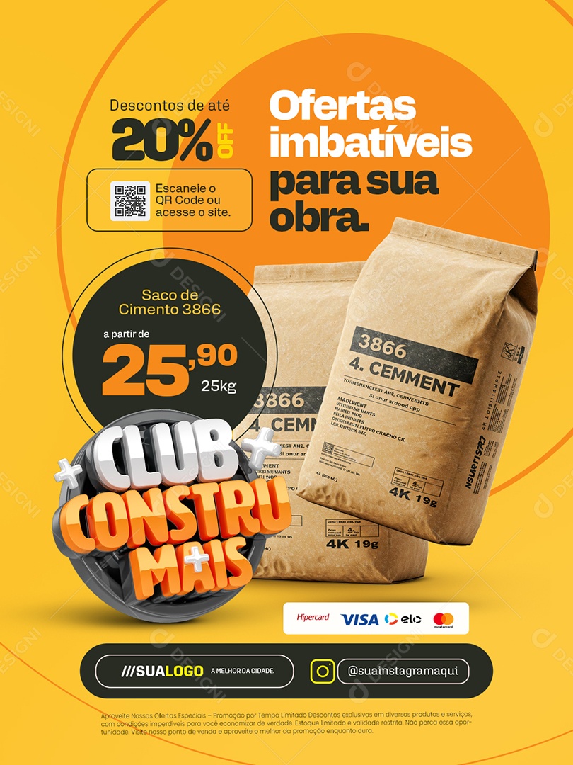 Club Constru Mais Construção Saco de Cimento Ofertas Imbatíveis Social Media PSD Editável