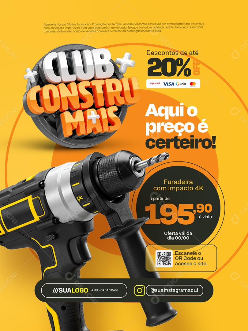 Club Constru Mais Construção Furadeira com Impacto Social Media PSD Editável