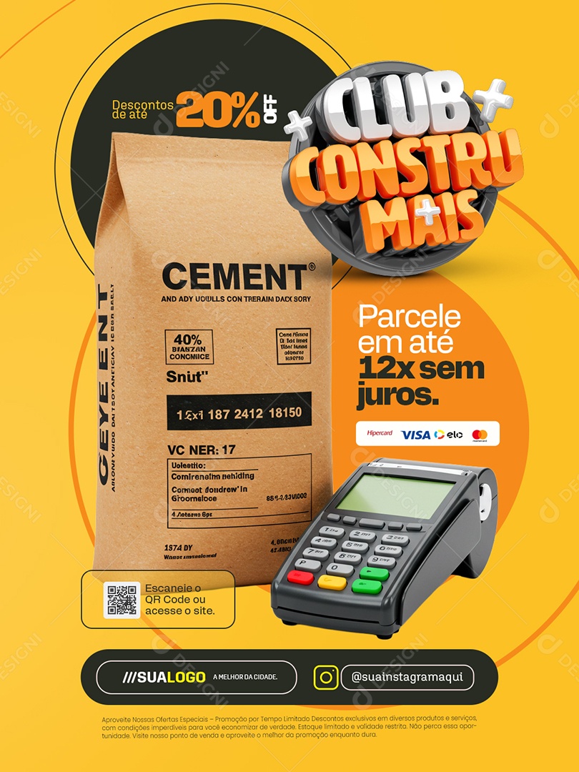 Club Constru Mais Construção Cimento Parcele em Até 12x Sem Juros Social Media PSD Editável