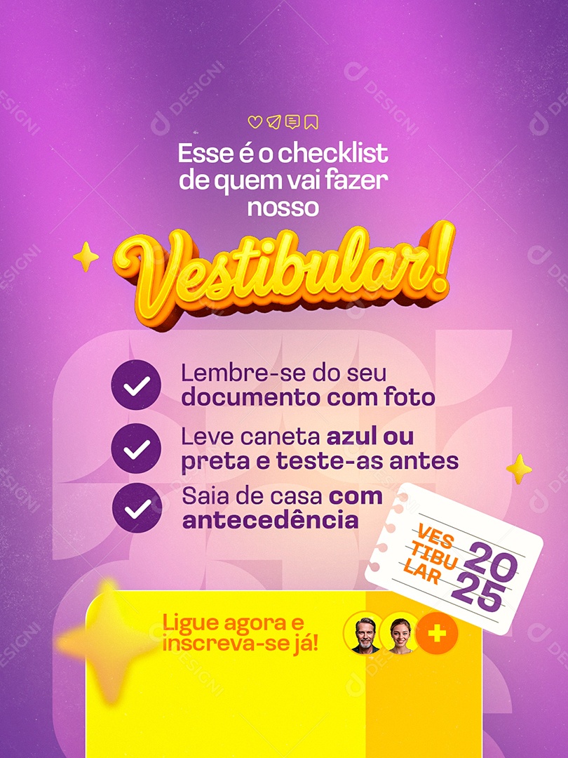 Faculdade Esse é o Checklist de Quem Vai Fazer Nosso Vestibular Social Media PSD Editável