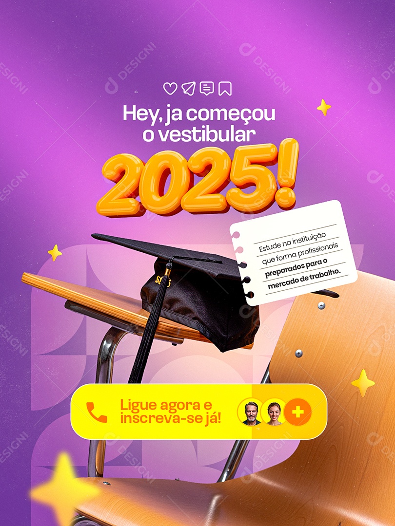 Faculdade Já Comoecou o Vestibular 2025 Social Media PSD Editável