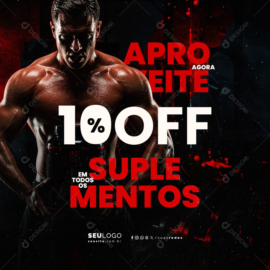 Suplementos Aproveite Agora 10% Off Social Media PSD Editável